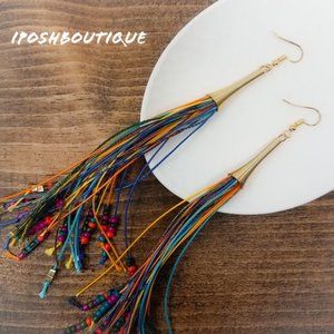 Multi Color Cotton Strand/ Bead Drop Earrings